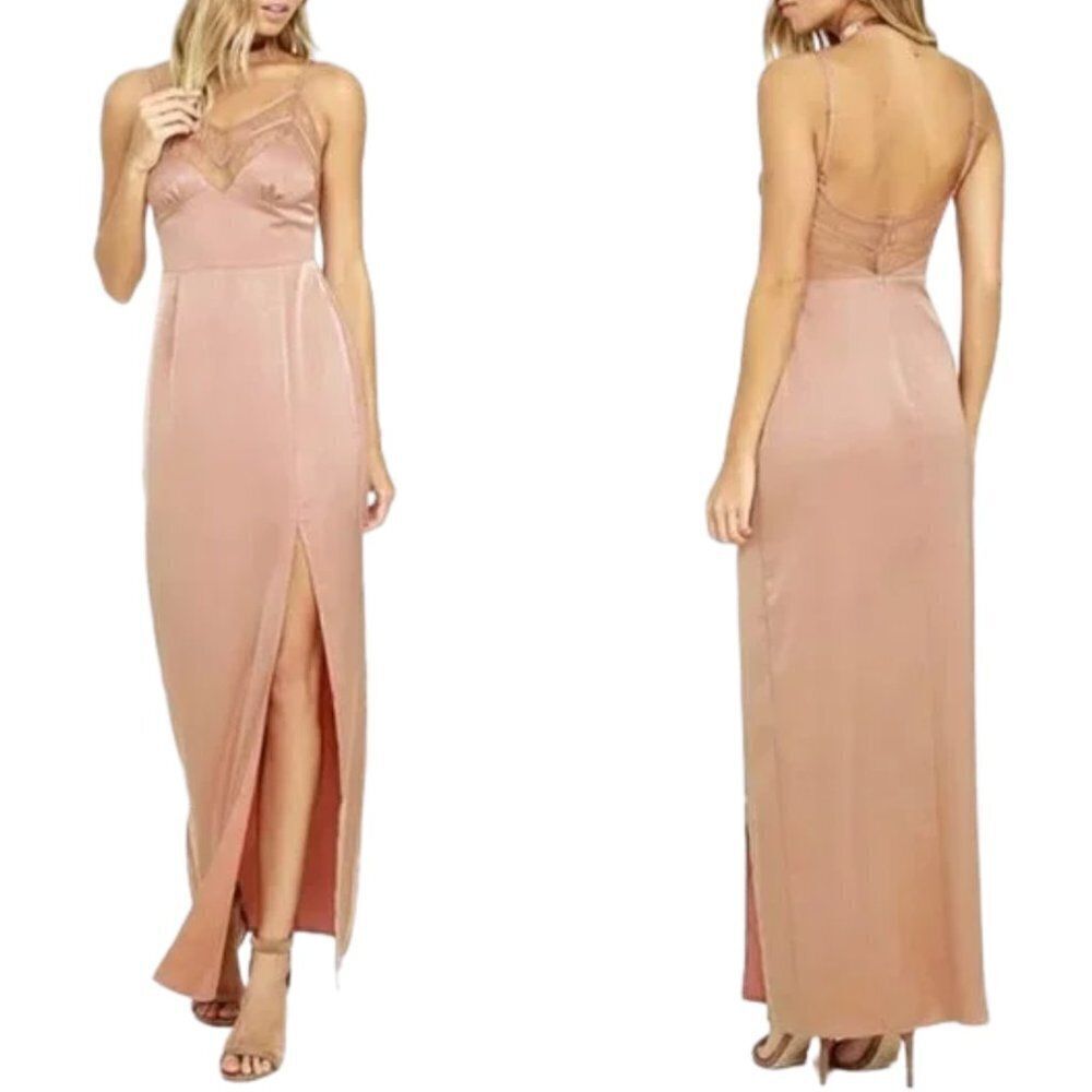 NBD Revolve Daisy Blush Lace Satin Maxi Dress in Blush Sz. S NEW